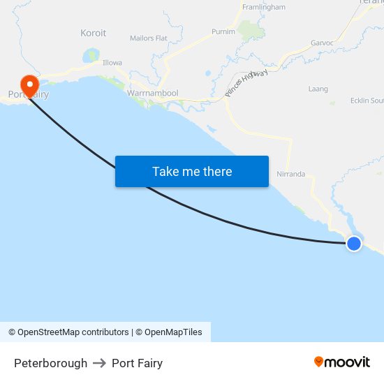 Peterborough to Port Fairy map