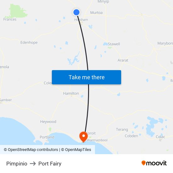 Pimpinio to Port Fairy map