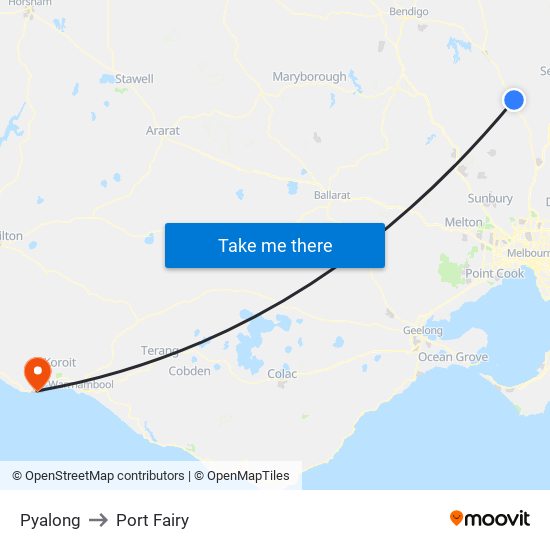 Pyalong to Port Fairy map