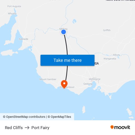 Red Cliffs to Port Fairy map