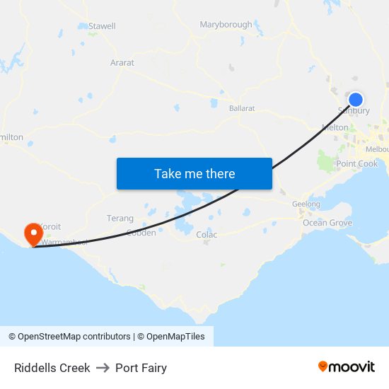 Riddells Creek to Port Fairy map