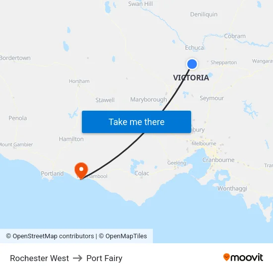 Rochester West to Port Fairy map