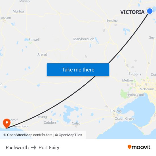 Rushworth to Port Fairy map
