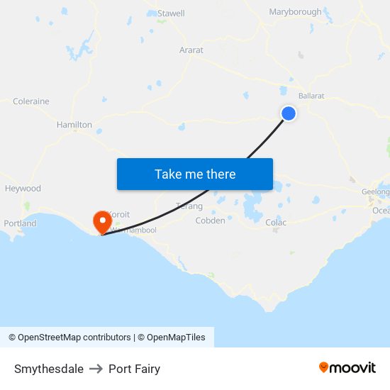 Smythesdale to Port Fairy map