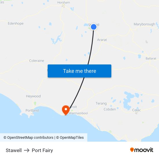 Stawell to Port Fairy map