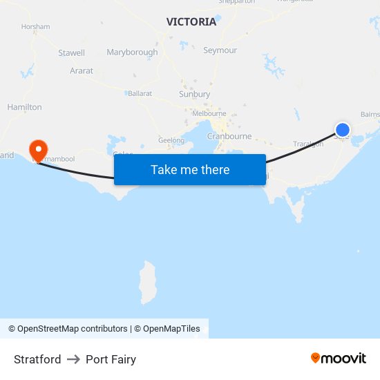 Stratford to Port Fairy map