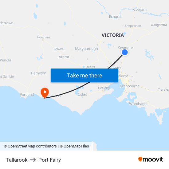 Tallarook to Port Fairy map