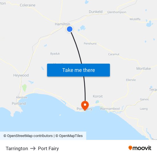 Tarrington to Port Fairy map