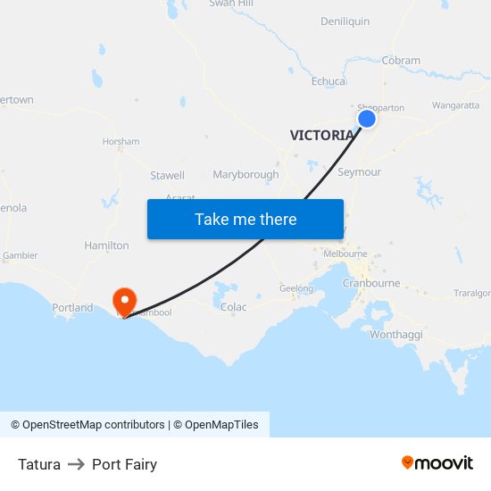 Tatura to Port Fairy map