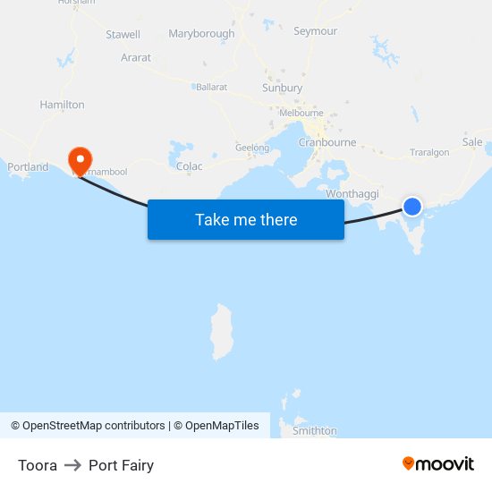 Toora to Port Fairy map