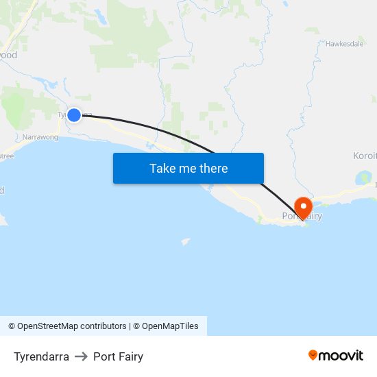 Tyrendarra to Port Fairy map