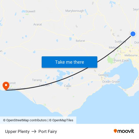 Upper Plenty to Port Fairy map