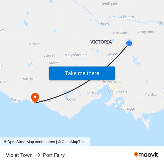 Violet Town to Port Fairy map