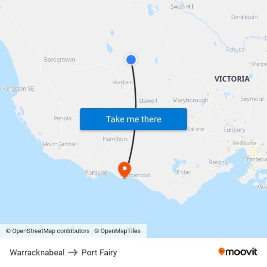 Warracknabeal to Port Fairy map