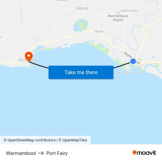 Warrnambool to Port Fairy map
