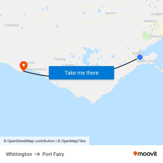 Whittington to Port Fairy map