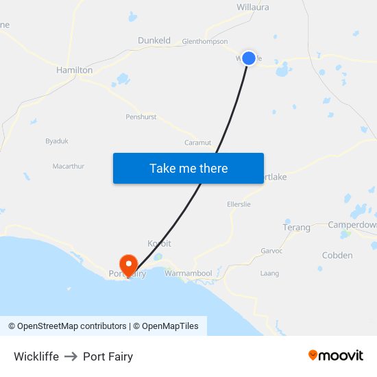 Wickliffe to Port Fairy map