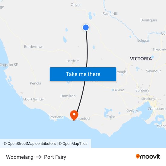 Woomelang to Port Fairy map