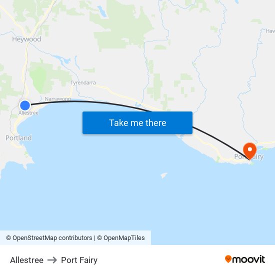 Allestree to Port Fairy map