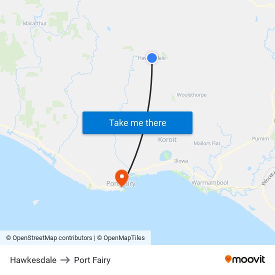 Hawkesdale to Port Fairy map