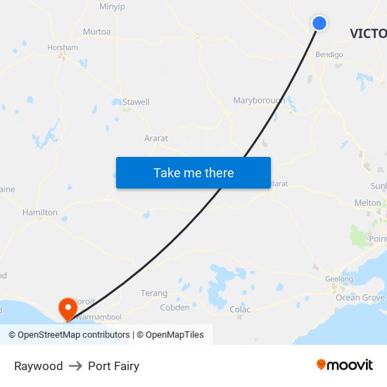 Raywood to Port Fairy map