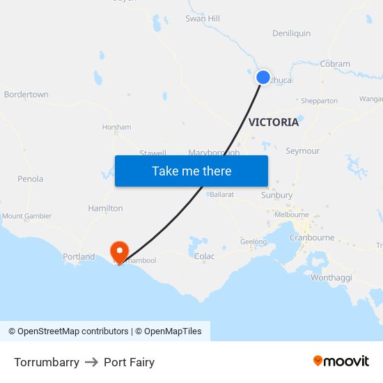 Torrumbarry to Port Fairy map