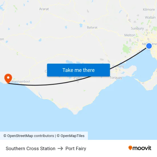 Southern Cross Station to Port Fairy map