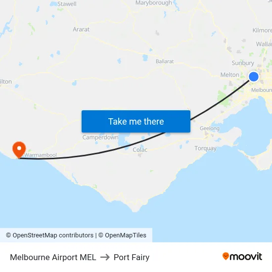 Melbourne Airport MEL to Port Fairy map