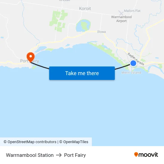 Warrnambool Station to Port Fairy map