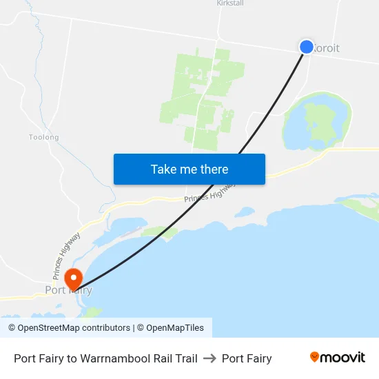 Port Fairy to Warrnambool Rail Trail to Port Fairy map