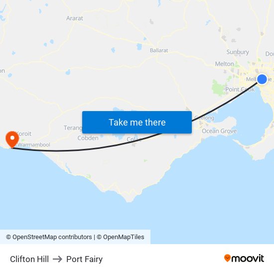 Clifton Hill to Port Fairy map