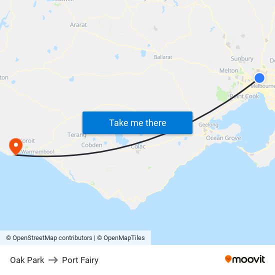 Oak Park to Port Fairy map