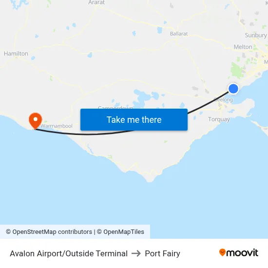 Avalon Airport/Outside Terminal to Port Fairy map
