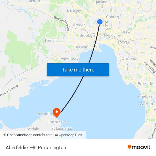 Aberfeldie to Portarlington map