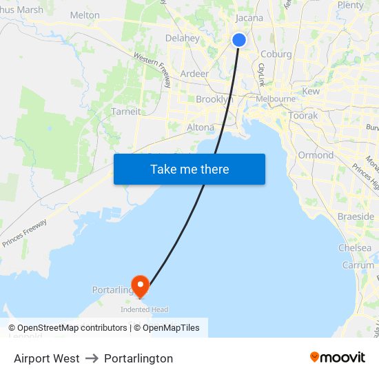 Airport West to Portarlington map