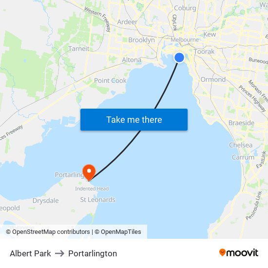 Albert Park to Portarlington map