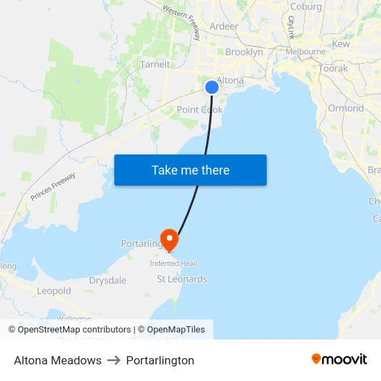 Altona Meadows to Portarlington map
