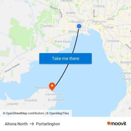 Altona North to Portarlington map