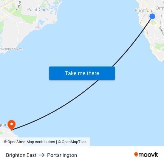 Brighton East to Portarlington map