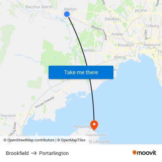 Brookfield to Portarlington map