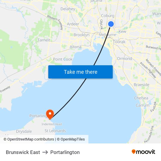 Brunswick East to Portarlington map