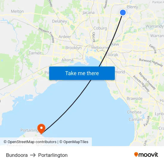 Bundoora to Portarlington map
