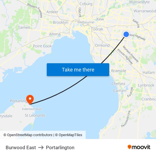 Burwood East to Portarlington map