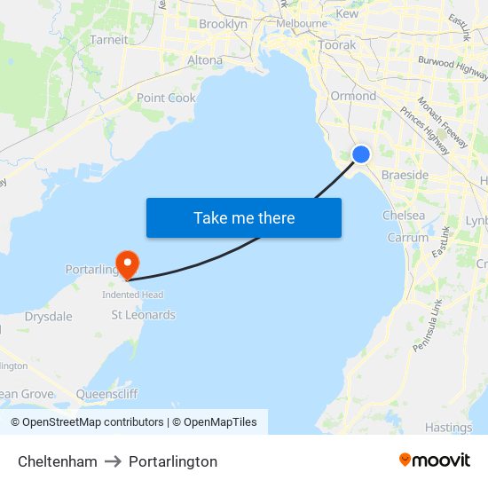 Cheltenham to Portarlington map