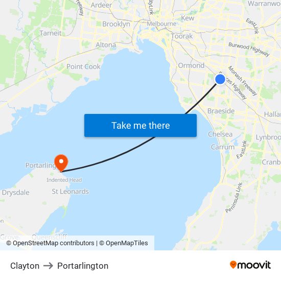 Clayton to Portarlington map