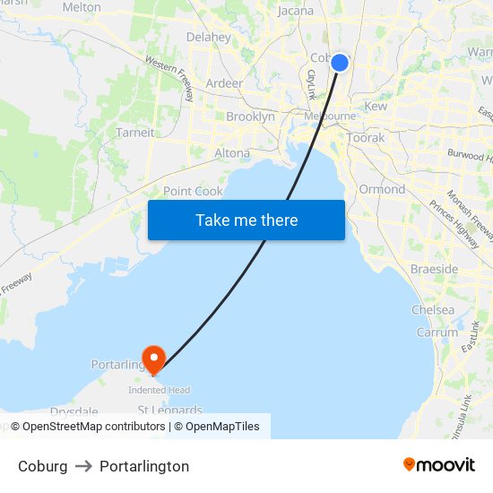 Coburg to Portarlington map