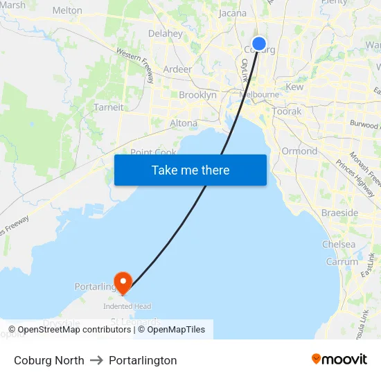 Coburg North to Portarlington map