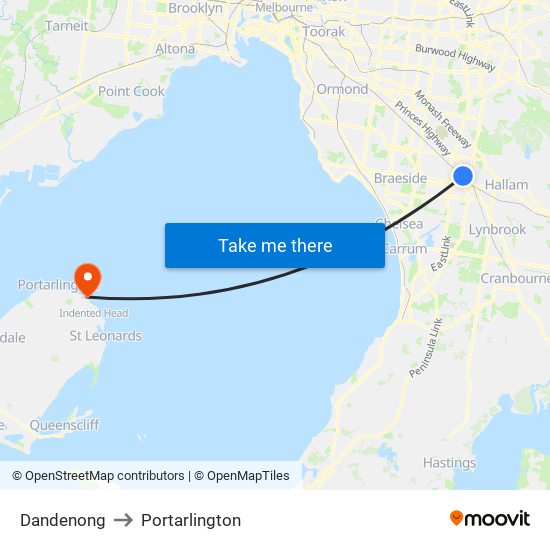 Dandenong to Portarlington map