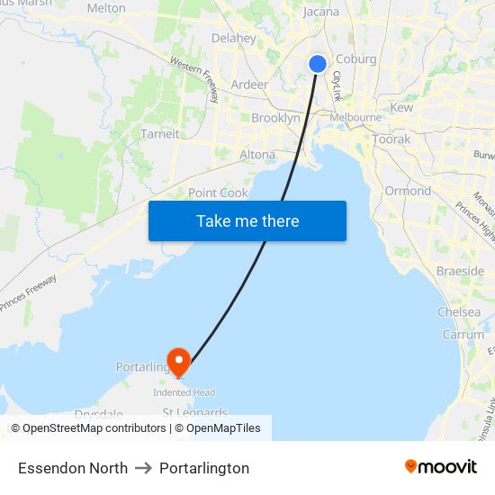 Essendon North to Portarlington map