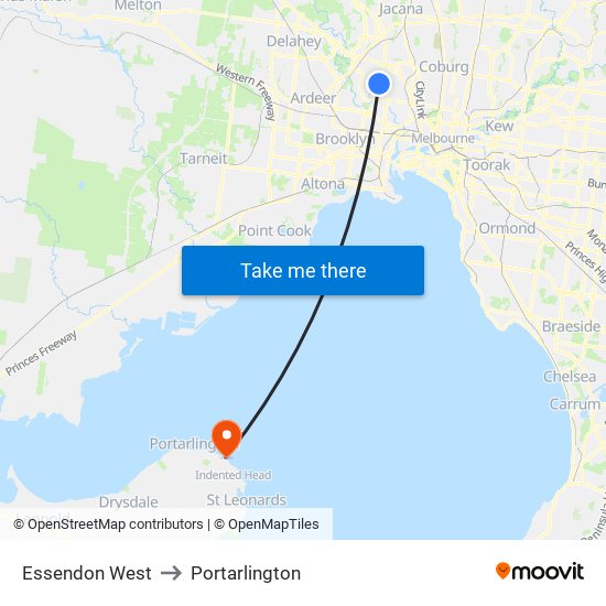 Essendon West to Portarlington map